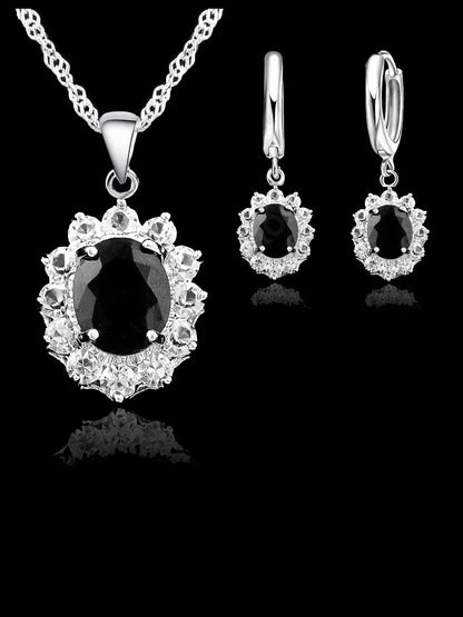 Elegant Princess Wedding Engagement Necklace Earrings  Jewelry Sets 925 Sterling Silver Color Cubic Zirconia Crystal Gifts
