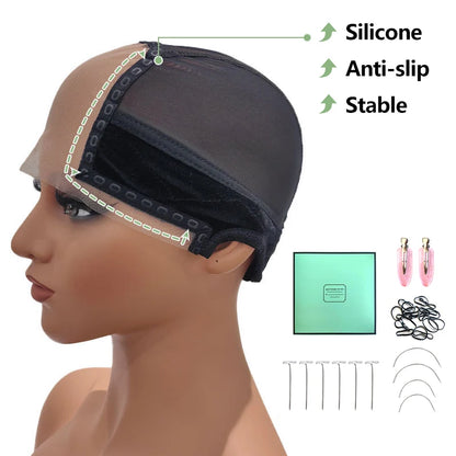 Wig Cap with Grip Band for Keeping Wigs in Place, More Full Cap-wide Transparent Lace for Lace Front Wigs