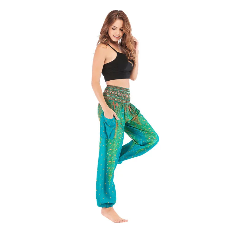 Women's Yoga Pants Printed Ethnic Style Loose Yoga Trousers Bloomers High Waist Fitness Sports Crotch Dance  Sweatpants