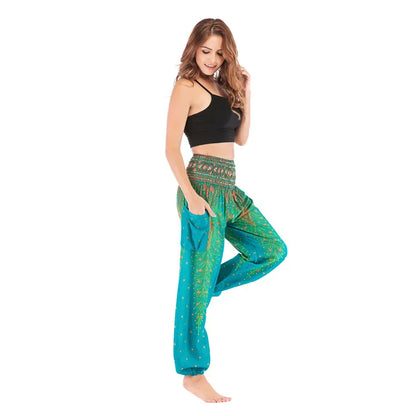 Women's Yoga Pants Printed Ethnic Style Loose Yoga Trousers Bloomers High Waist Fitness Sports Crotch Dance  Sweatpants