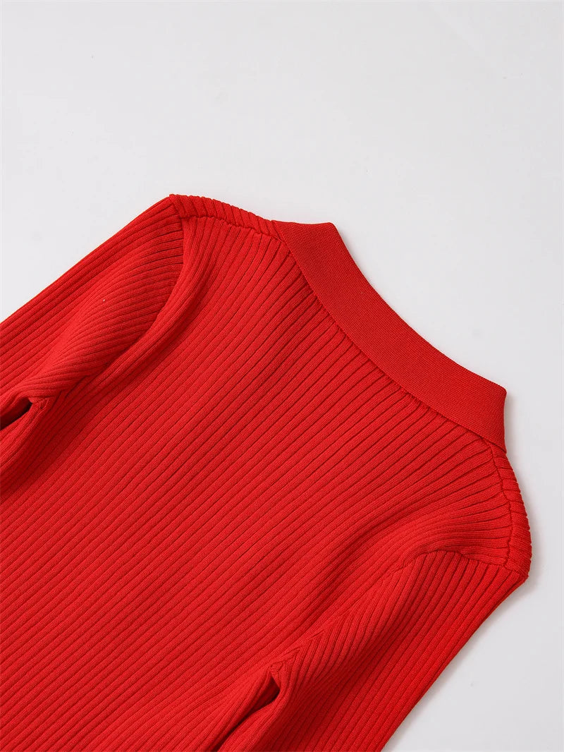 Women's Tops New Fall 2025 Solid Color Long Sleeve Lapel Slim Knit Top Sexy V-Neck Design Casual Fashion Personality Versatile