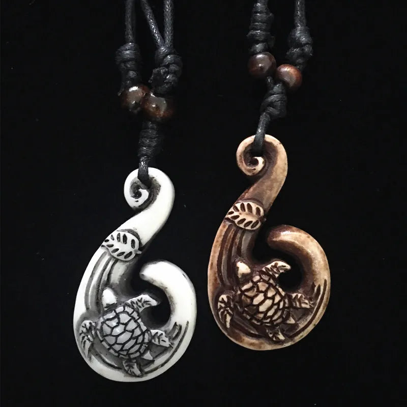 Turtle Necklace for Women Men Yak Bone Tortoise Hawaii Tribal Surfer Necklace Sea Turtles Pendants Necklaces