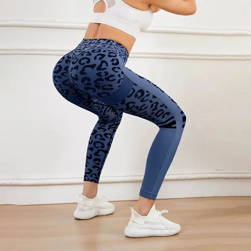 Yoga 9 Minute Pants High Waist Belly Stretch Tights Leopard Print Seamless Quick Drying Fitness Pants