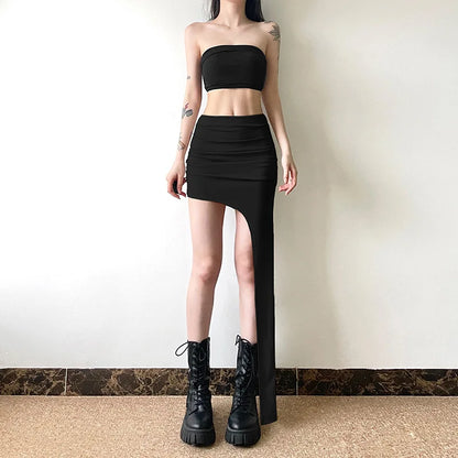 Asymmetrical Skirts For Women Y2k Clothes Solid Color Conjuntos De Falda Sexy Mujer Slim Jupe Femme Été Korean Fashion Clothing