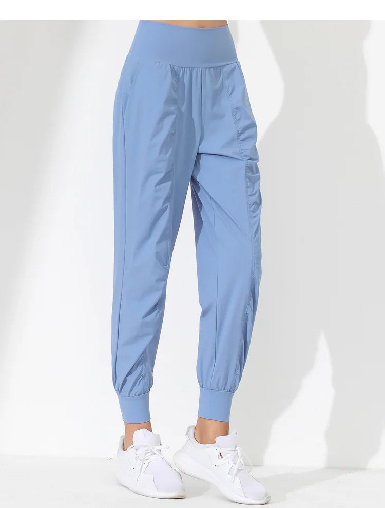 Woman Yoga Pants Loose Slim Quick-Dry Yoga Pants Pleated Hem Bound Running Fitness Capris Pockets Jogging Pants Sports pants