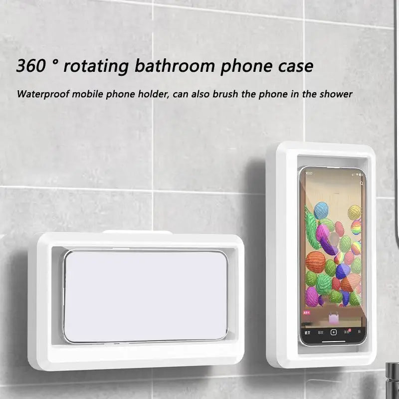 360 °   rotating bathroom phone case for fall gift, wall mounted shower smartphone cases holder, waterproof anti-fog mobile phon