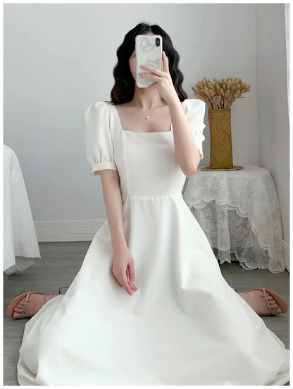 Dresses for Women 2023 Spring New White Dress Women's White Skirt Waist Slimming Temperament Over-the-knee Long Skirt Summer