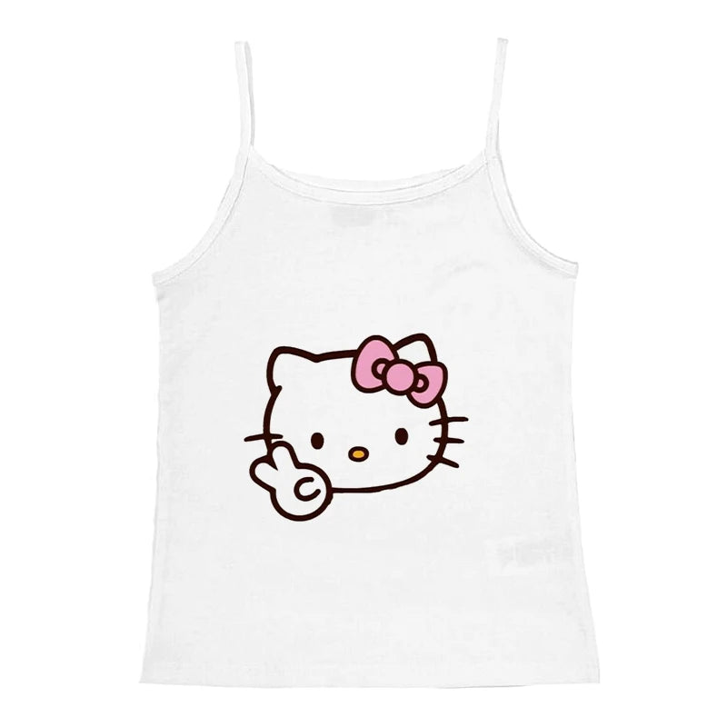2000s Tops Emo Girls Camisole Tops Hello Kitty Print Grunge Crop Tops Y2k Clothes Vintage Punk Women's Corset Tank Top Baby Tees