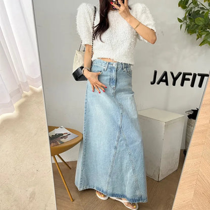 Long Denim Skirt Women 2024 Summer New Arrivals Heart Pattern High Waist A Line Jean Skirt For Women Streetwear Maxi Skirts