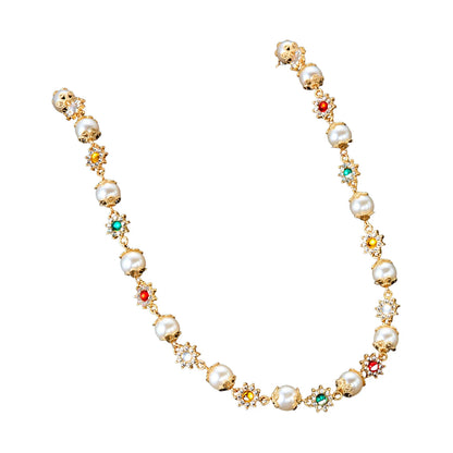 2025 New Flower Necklace For Women Trendy Pearl Patchwork Colorful Flower Neck Chain Light Luxury Jewelry Neck Accessories