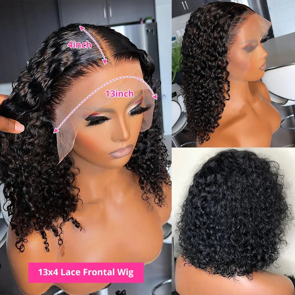 Glueless wigs Wear & Go 100% Human Wigs Water Wave Ready To Wear Short Bob Lace Frontal Brazilian Wig DEEP Curly For Woman Sale