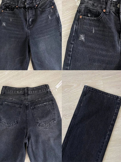 Blue Jeans Women High Waist 2025 Loose Casual Boyfriend Long Jeans For Work Ladies Simple Straight Leg Denim Pants For Women