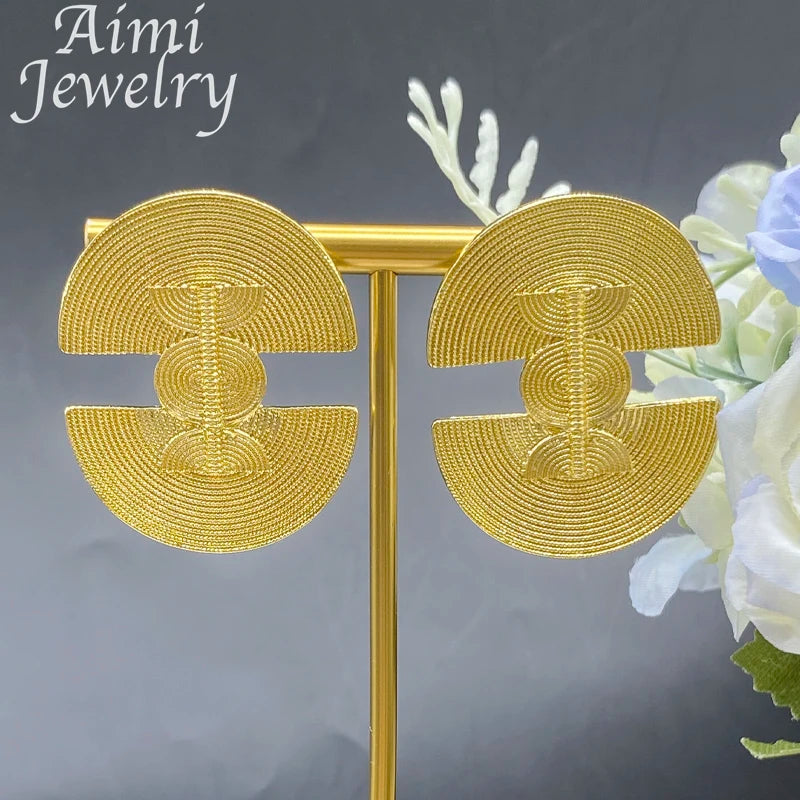 Exquisite Trendy Women Earring Rings 18K Gold Plated Jewelry Set Luxury Fashion Female Party Bridal Wedding Anniversary Gifts