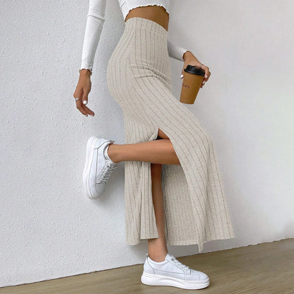 Women Skirt Spring Summer  High Waisted Elastic Slim Hip Knitted Sexy Bodycon Midi Skirt Female Clothing M L XL XXL