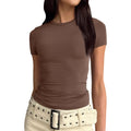 Women Sexy slim fit tops Short Sleeve Soild Sexy Tee blouse Slim Fit Tight Crop-Top t Shirt clothes for women top mujer traf