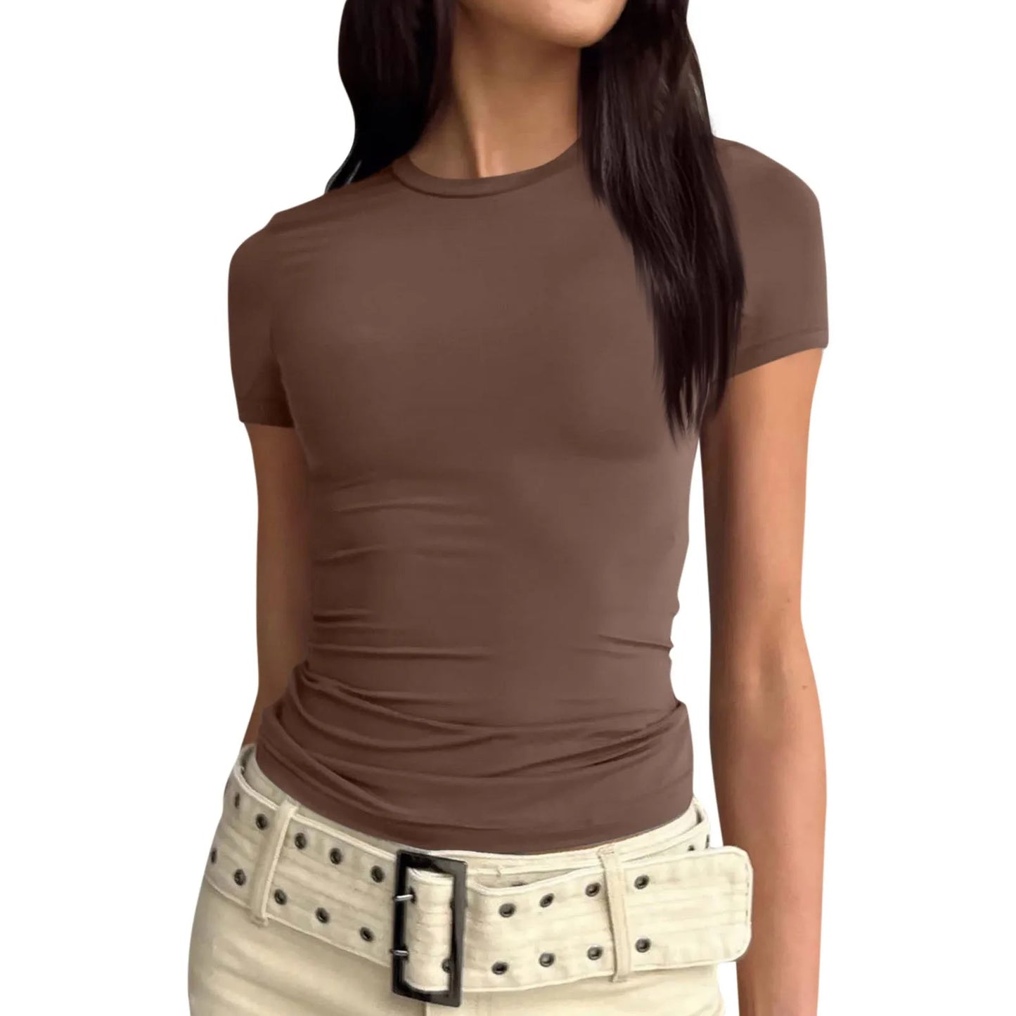 Women Sexy slim fit tops Short Sleeve Soild Sexy Tee blouse Slim Fit Tight Crop-Top t Shirt clothes for women top mujer traf