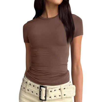 Women Sexy slim fit tops Short Sleeve Soild Sexy Tee blouse Slim Fit Tight Crop-Top t Shirt clothes for women top mujer traf