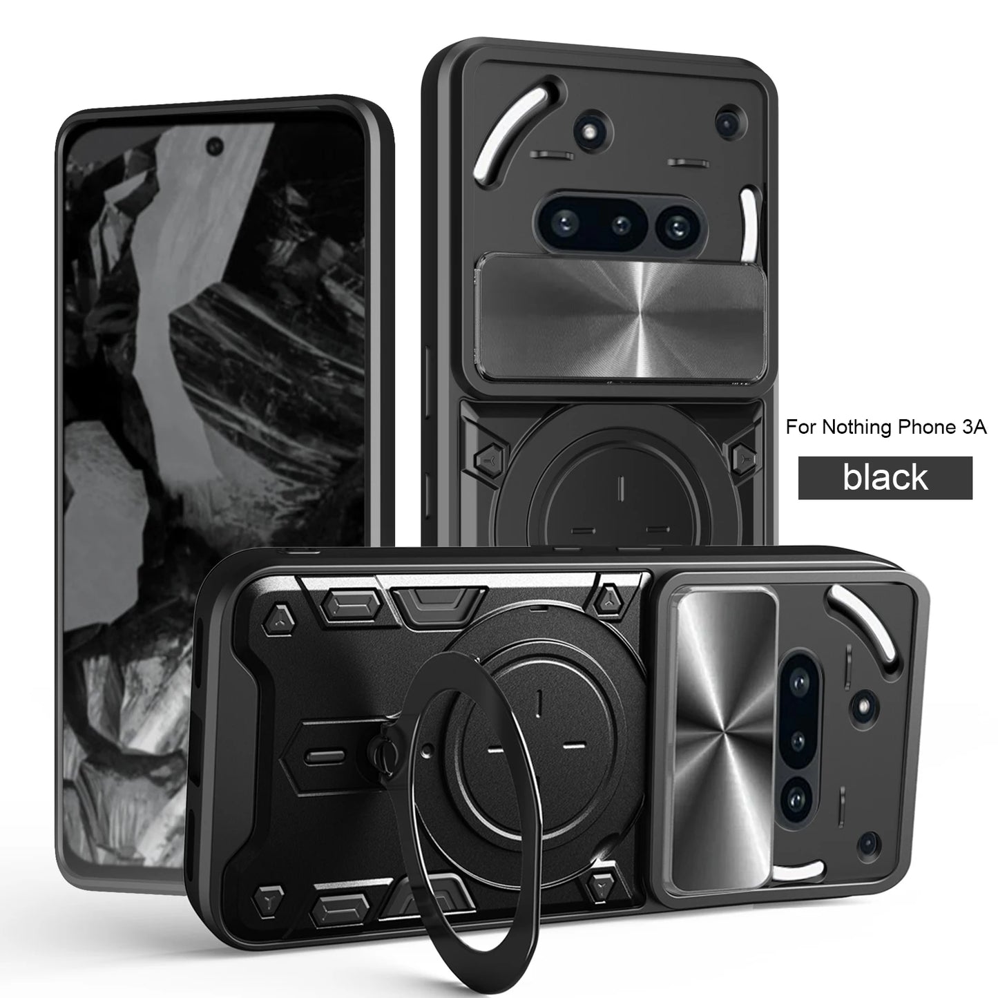 Protective Cover For Nothing Phone 3a Case With Ring Stand Holder Lens Protection Fundas Coque Capa
