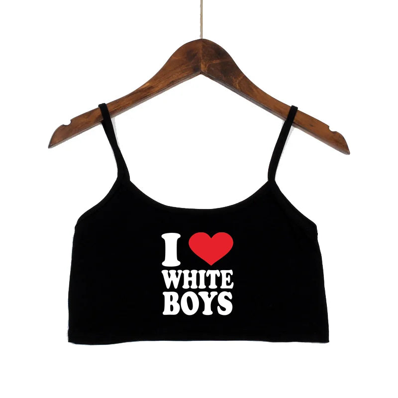 Sexy Tops for Women Hot Girls Clothes I Love BWC Black Crop Top Seamless Sleeveless Tank Tops Camis Backless Camisole White Top