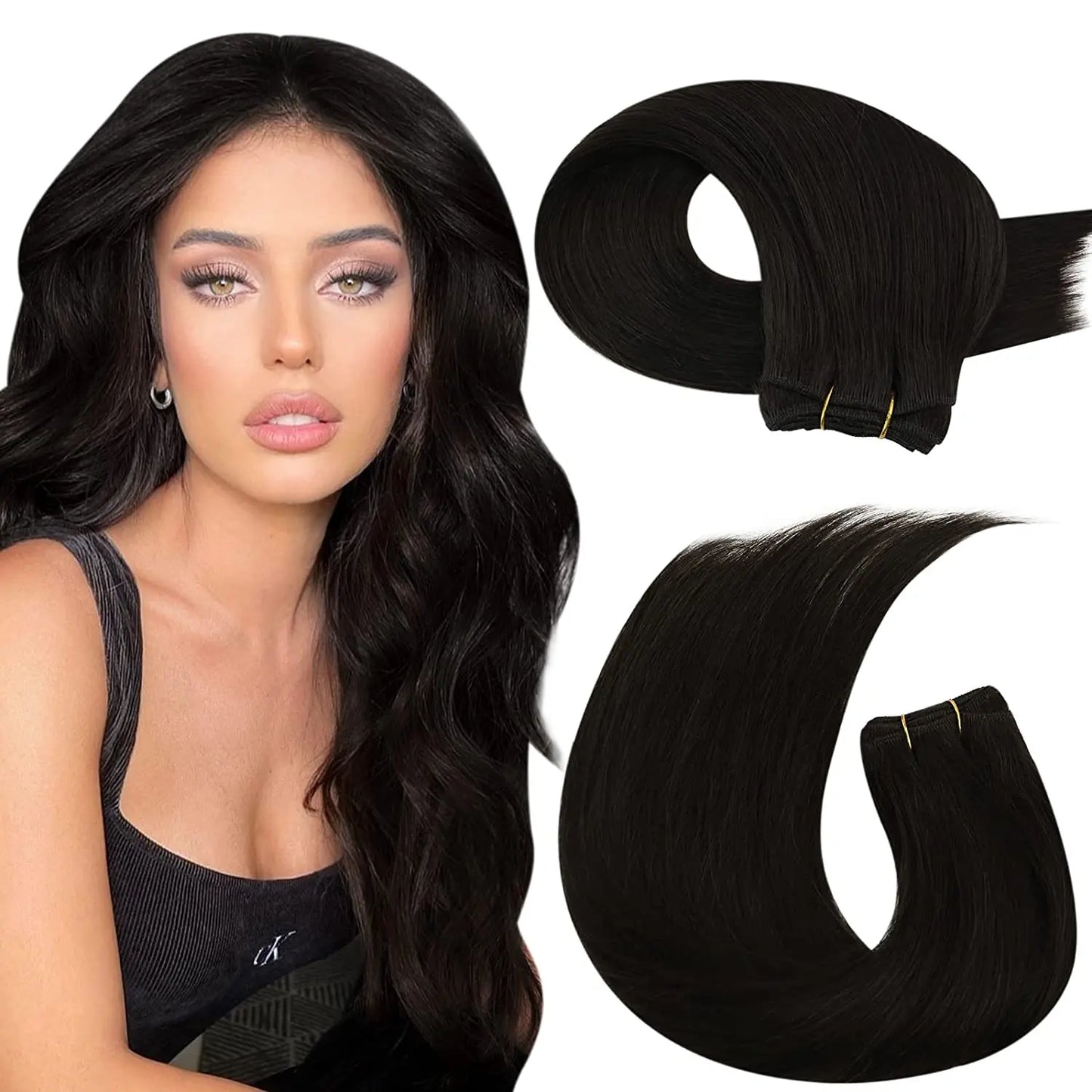 Moresoo Human Hair Bundles Weave in Double Wefted Machine Remy Hair Balayage Hair Pieces for Women Straight Weft Hair Extension