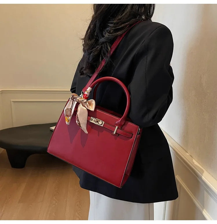 2025 New! Women's Red Tote Bag - Light Luxury, Large Capacity, Elegant Design, Versatile for Work & Party, Premium PU Leather