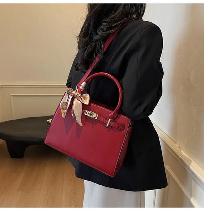 2025 New! Women's Red Tote Bag - Light Luxury, Large Capacity, Elegant Design, Versatile for Work & Party, Premium PU Leather