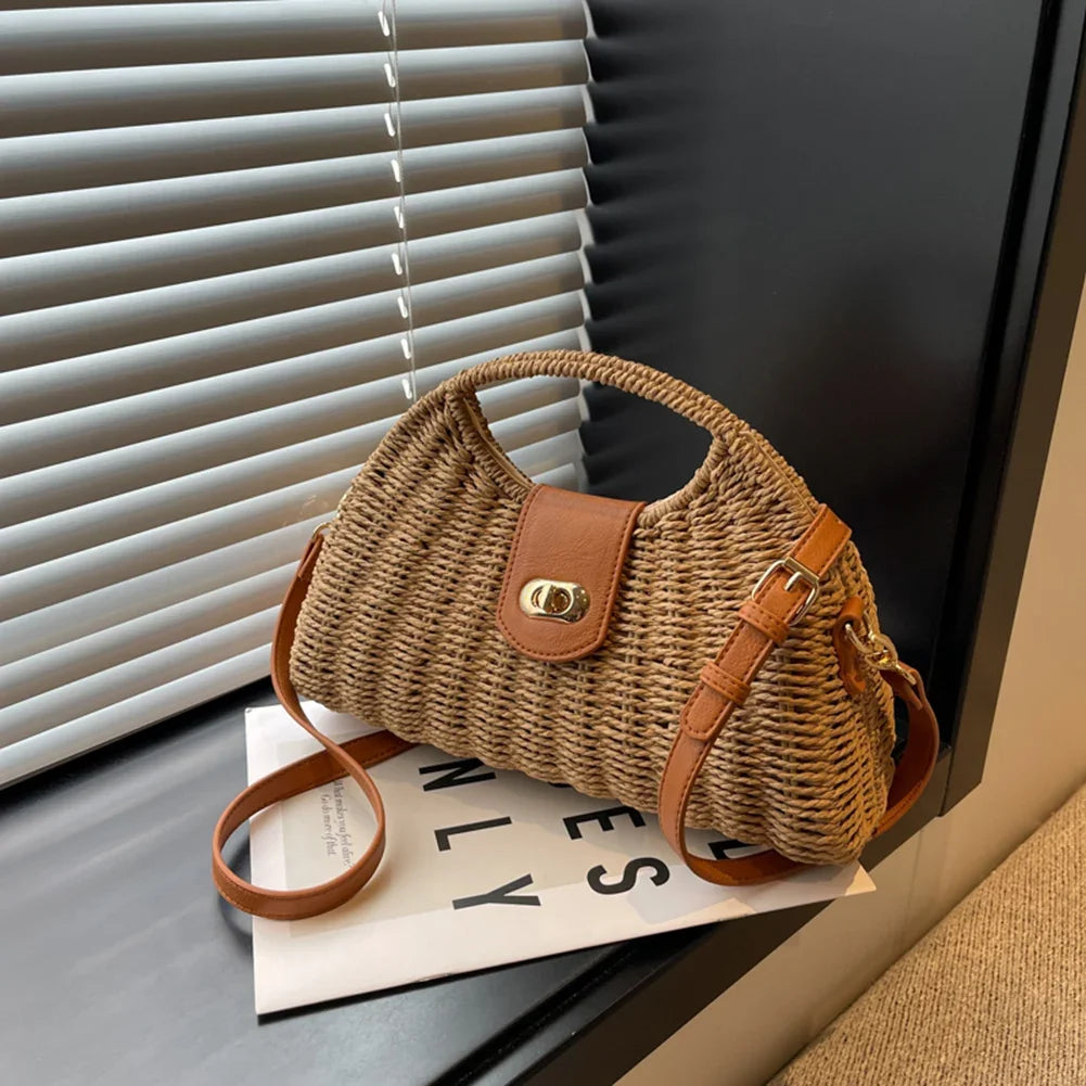 Women Crossbody Bags Summer Woven Shell Female Holiday Tote Bag Handmade Fashion Casual Simple Elegant Lady Straw Bag