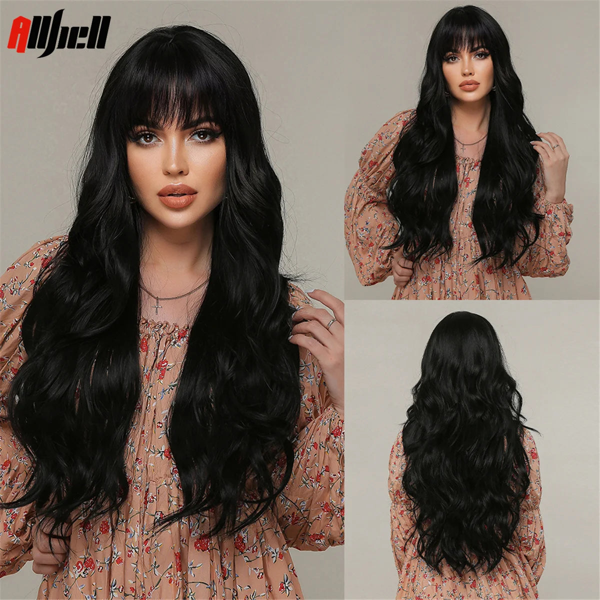 Long Wavy Wine Red Synthetic Wigs Natural Wave Afro Wigs With Bangs for Black Women Cosplay Costume Wig Heat Resistant Fiber