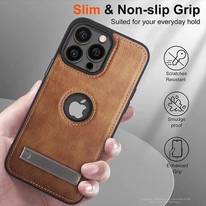 Leather Kickstand Phone Cases for iPhone 15 13 Pro Max 14 Plus 12 11 Mobile Case Shockproof Flexible Soft Grip Luxury Back Cover