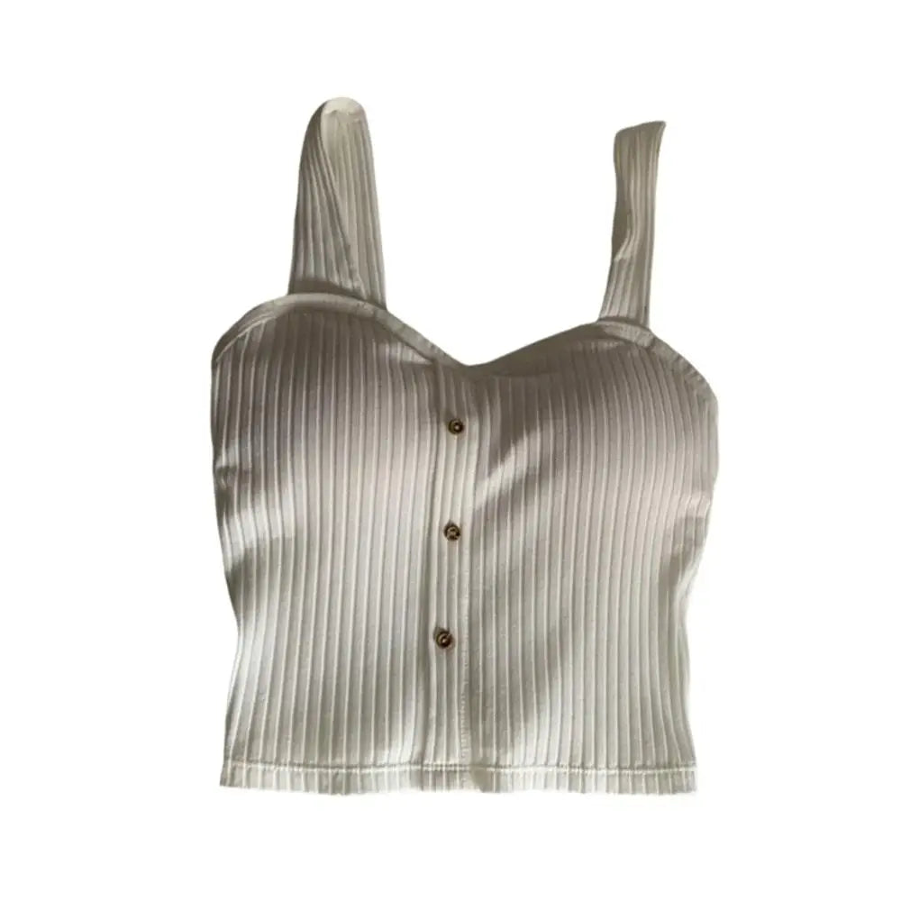 Woman's Top With Built In Bra Button Padded Bra Lady's Top Strap Vest Tank Top Summer Girls Cute Women Casual Female Camisole