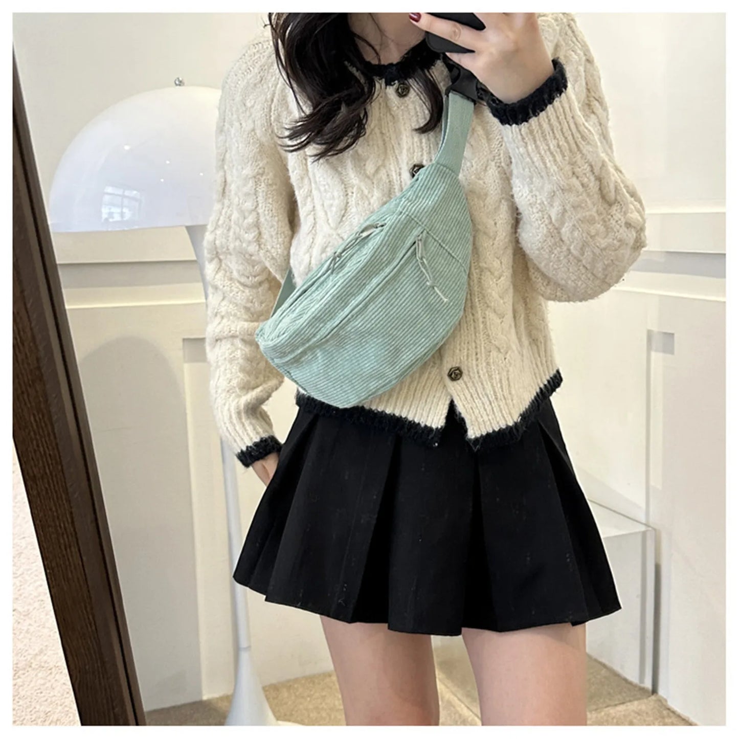 Women Waist Bag Fashion New Student Shoulder Crossbody Bag Corduroy Niche Chest Bag Banana Belt Bags Ladies Handbag