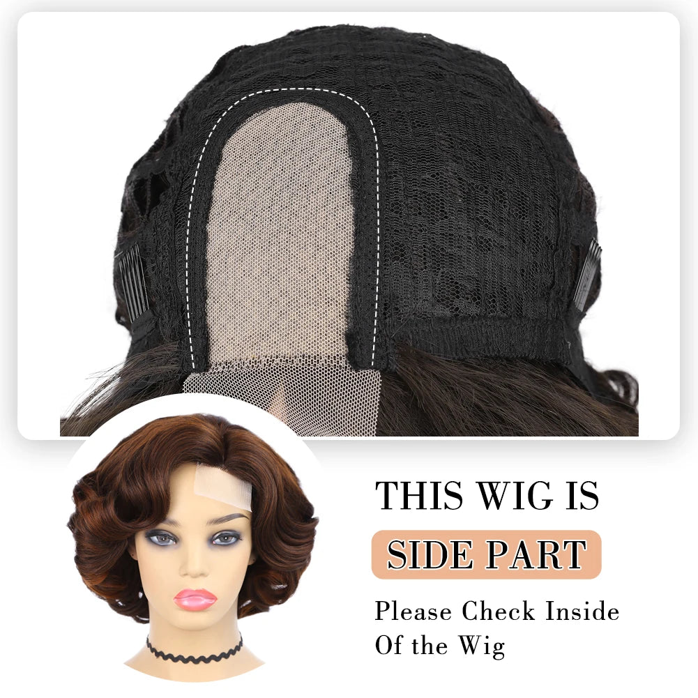 Wignee Body Wave Short Wig Brown Color Synthetic Hair Wigs For Women Side Part Wigs On Sale Clearance Cosplay Wig Daily Use