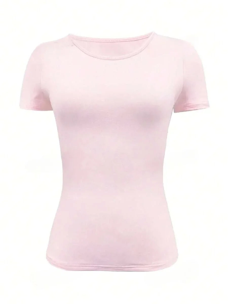 Summer Women's Tops Causal Basic T-Shirts Scoop Neck Short Sleeved Crop Tops Cute Slim Fit Tees Pullovers Clothing Y2K 2025 New