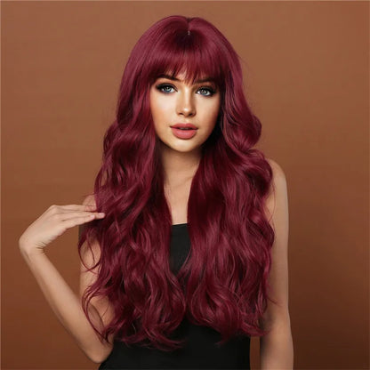 Wig woman air bangs long hair big waves dyed synthetic fiber high temperature silk full head set selling long curly hair