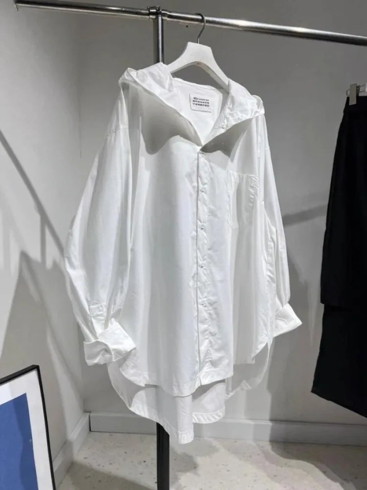 Fashion Women Tops Oversized Blouses Women's Clothing 2025 Blusas Mujer De Moda Long Sleeve Hooded Shirt Casual White Basic Coat