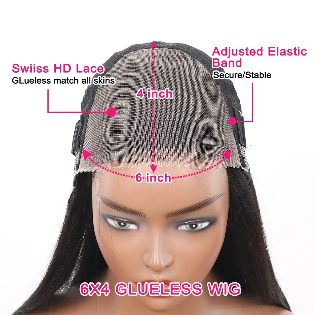 Glueless Wigs Ready To Wear 6x4 Lace Wig Straight Short Bob Wigs Human Hair Glueless Preplucked Human Wigs Ready To Go 180%