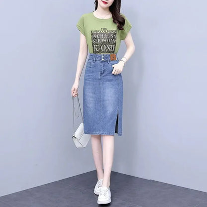 Jeans Skirts for Women Woman Denim Skirt High Waist Midi Maxi Long with Pocket Slit Chubby Modest Quality Luxury Elegant Stylish