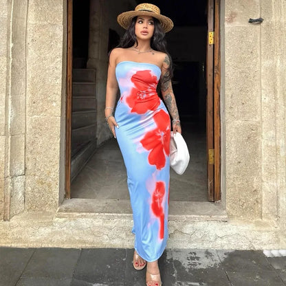 Women's Dresses Summer New Streetwear Fashion Print Casual Slim Dress Sexy Off Shoulder Elegant Female Club Party Dress Clothing