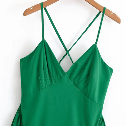 Women's Dresses 2025 New Holiday Temperament Suspenders Back Crossover Maxi Skirt Summer elegant fashion women's midi skirt