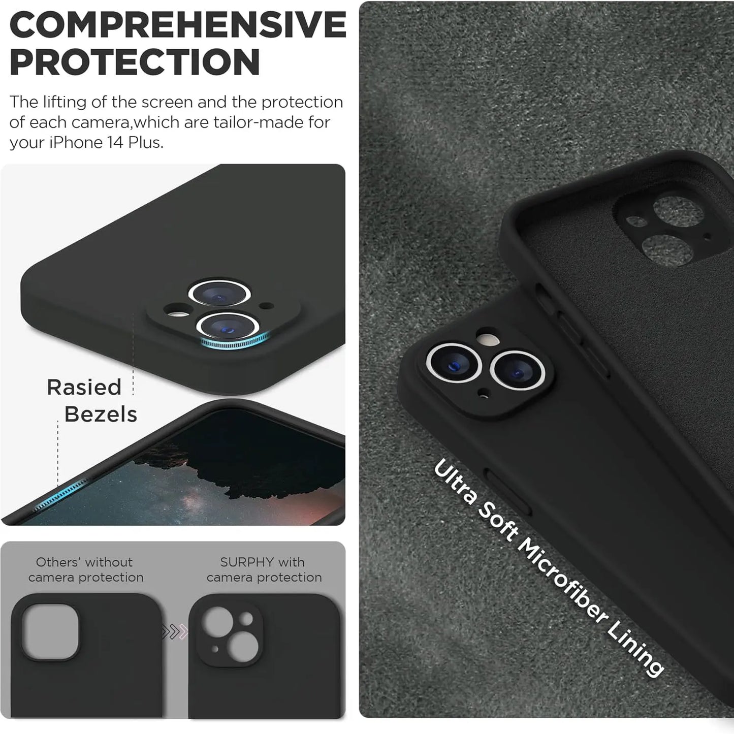 Shockproof Black Phone Case For iPhone 16 15 Pro Fundas For iphone 11 12 13 14 Pro Max 15 Plus Camera Protection Back Cover Case