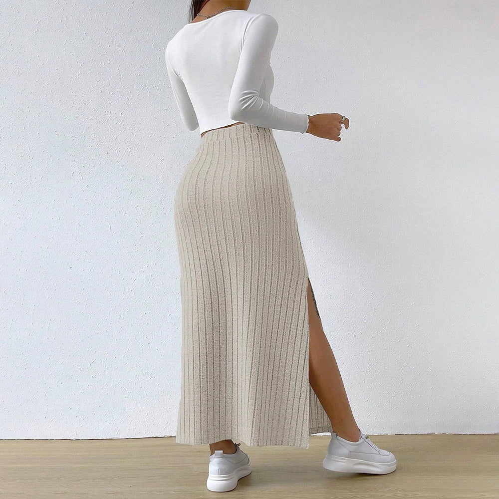Women Skirt Spring Summer  High Waisted Elastic Slim Hip Knitted Sexy Bodycon Midi Skirt Female Clothing M L XL XXL