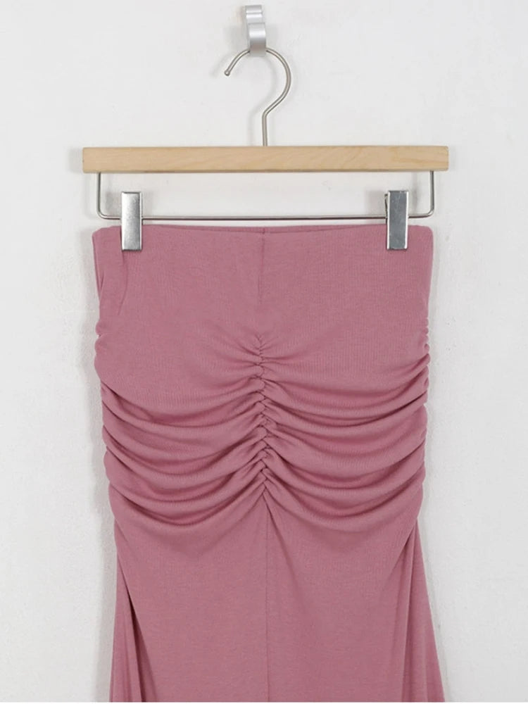 Shirring Satin Skirts for Women High Waisted Skirt 2025 Women A-Line Elegant Skirts Summer Pink Midi Skirt New Korean Style