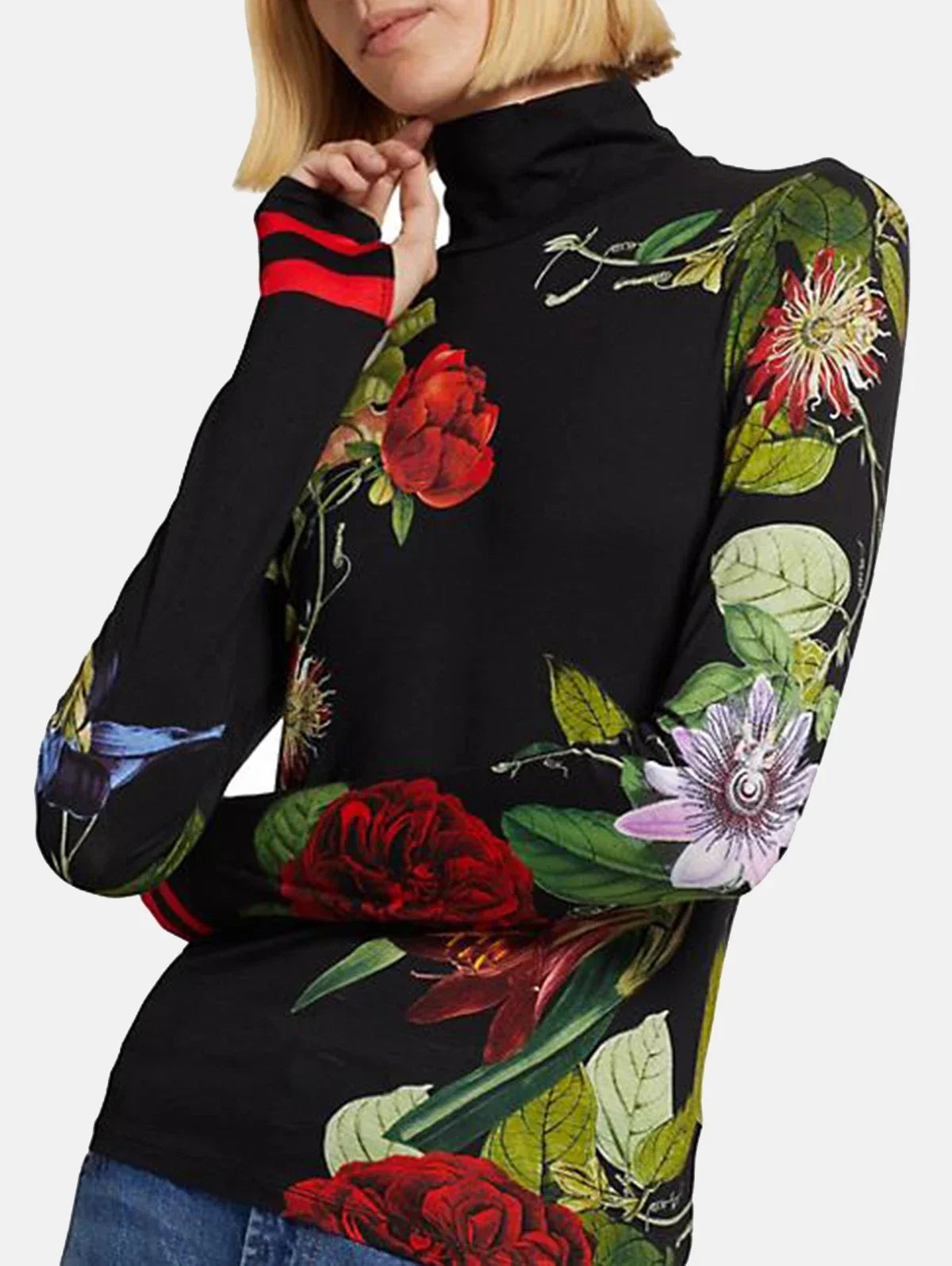 Women's Fashion Printed Pullovers Tops 2025 New Spring Autumn High Neck Long Sleeves Loose Fit Casual Trendy T-Shirts