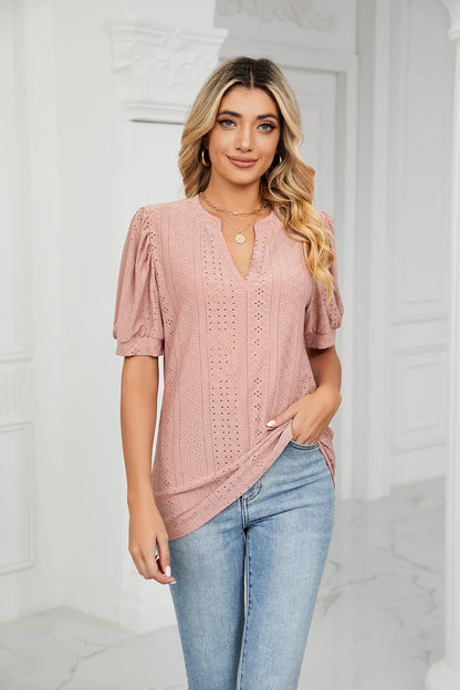 Womens Tops V Neck Ruffle Sleeve Blouses Short Sleeve Casual Tops T-Shirts for Women Autumn Winter