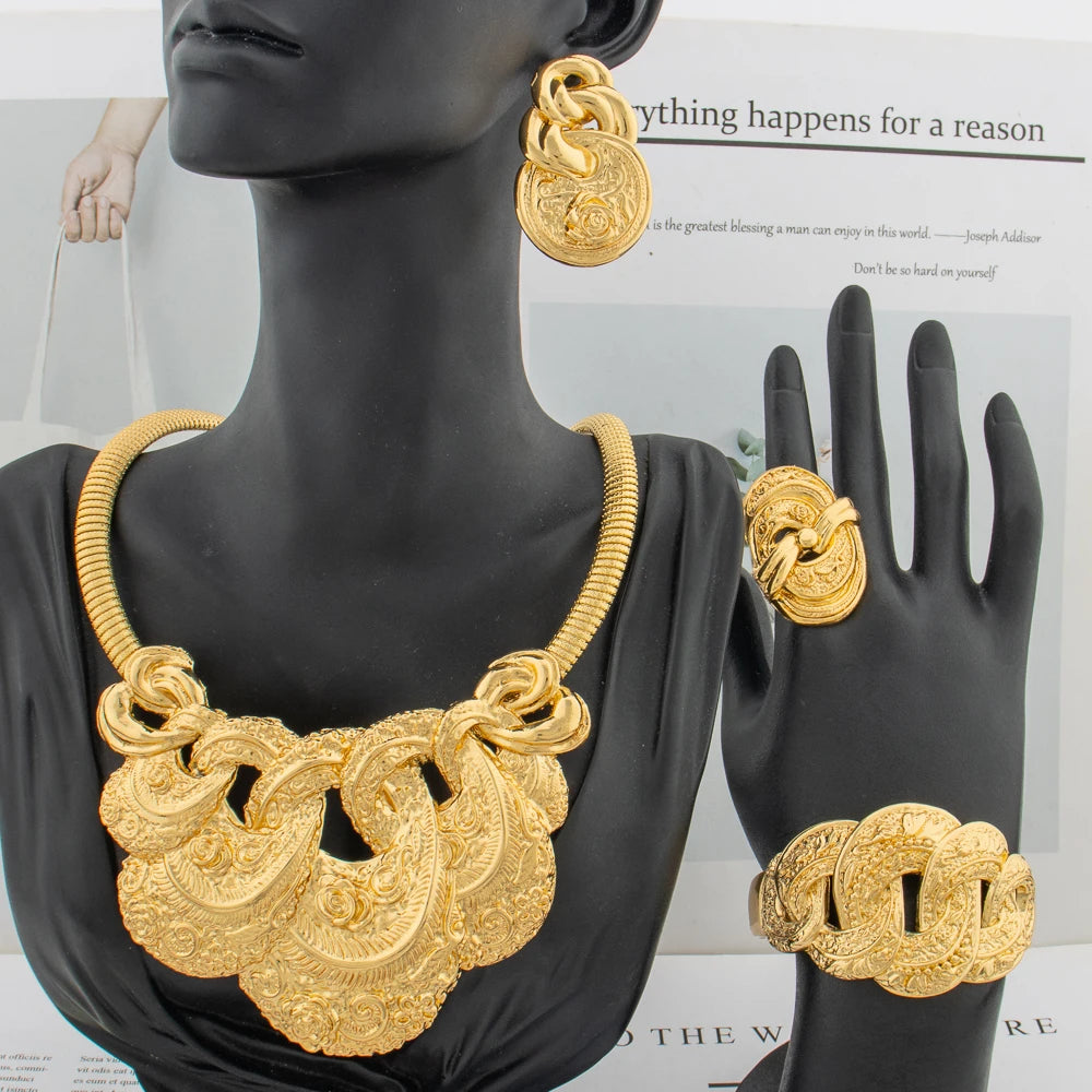 Women Necklace Earrings Arab Fashion Luxury Jewelry Set Large Pendant Earrings Necklace Gold Plated Dubai Party Jewellry Gift