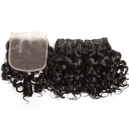 Curly Hair Bundles Brazilian Human Hair Weave 6 Bundles With Lace Closure Colored 1B/27/30/33/99J Short Hair Extension For Women