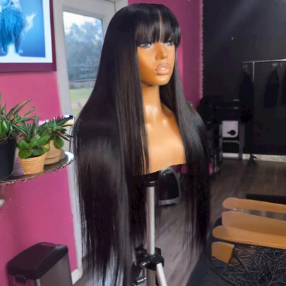 Wig With Bangs Bone Straight Human Hair Wigs For Women Brazilian Natural Cheap Full Machine Made Wigs 22 24 Inch Long Wig