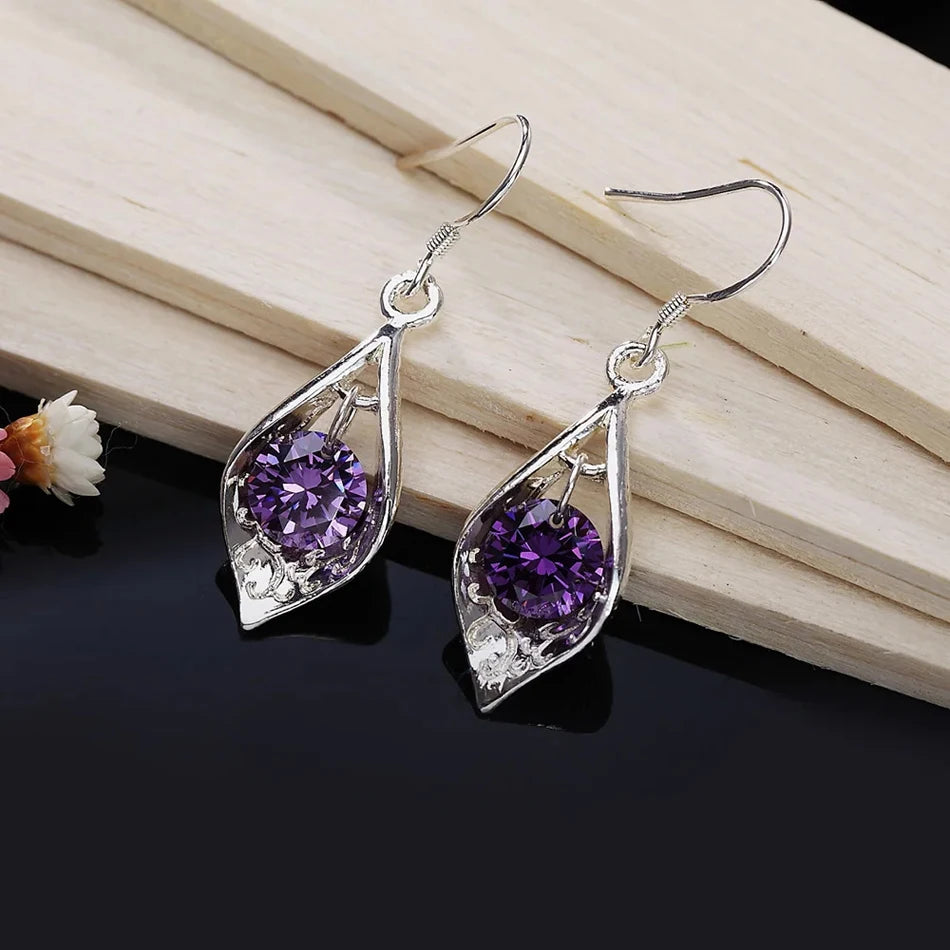 Pure 925 Sterling Silver Earrings fashion Jewelry elegant Woman crystal Amethyst shell earrings engagement Christmas Gifts