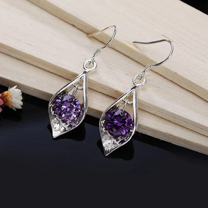 Pure 925 Sterling Silver Earrings fashion Jewelry elegant Woman crystal Amethyst shell earrings engagement Christmas Gifts