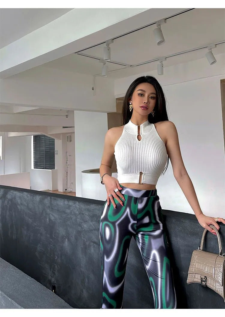 Women Y2K Sexy Tank Tops Chic Tops Halter Off Shoulder Crop Top Camis Elastic Slim Solid Knit Sports Solid Tank Tops 2024 Summer